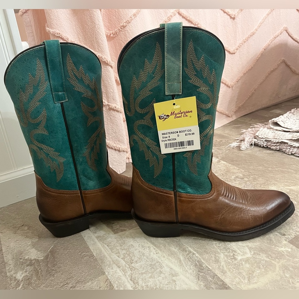 Teal green and Brown Western Cowboy Boots